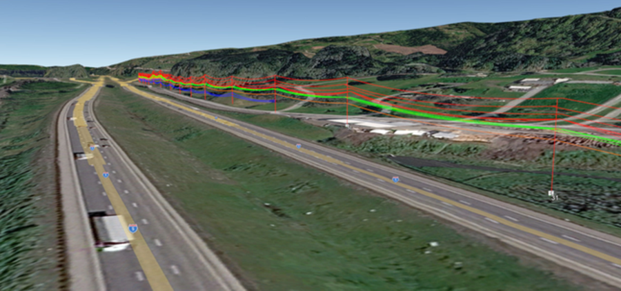 LiDAR point cloud of the corridor, conductor and vegetation returns.