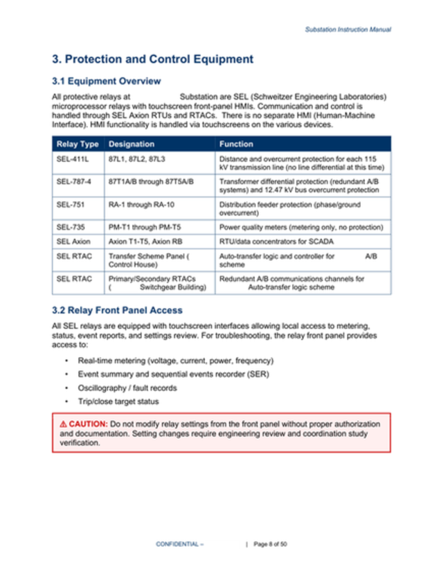Equipment section of the instruction manual.