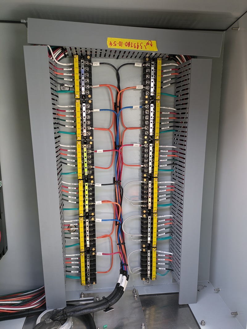 Panel wiring, dressed and verified point by point.